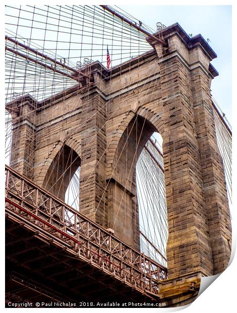 Brooklyn Bridge from Brooklyn Brige Park Print by Paul Nicholas