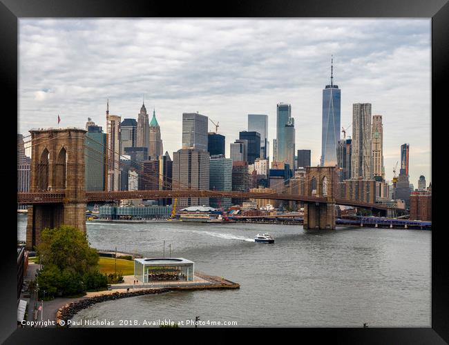 Brooklyn Bridge and Lower Manhattan Framed Print by Paul Nicholas