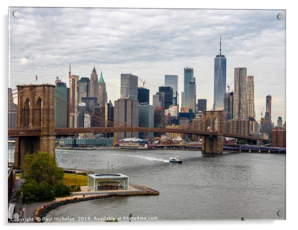 Brooklyn Bridge and Lower Manhattan Acrylic by Paul Nicholas