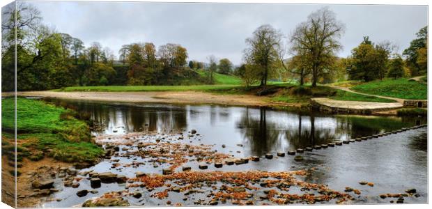 Bolton Abbey Stepping Stones Canvas Print by Diana Mower