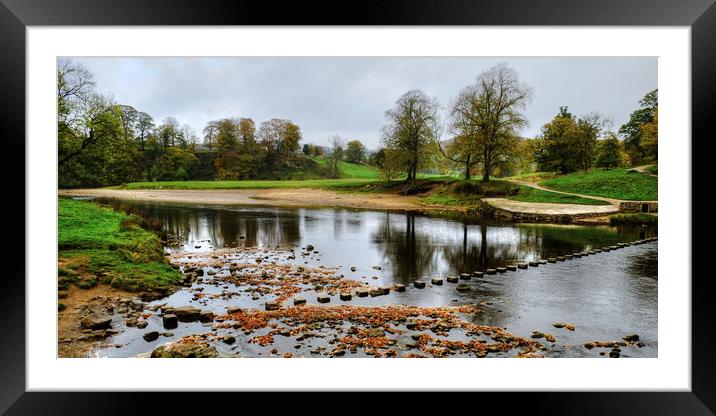 Bolton Abbey Stepping Stones Framed Mounted Print by Diana Mower