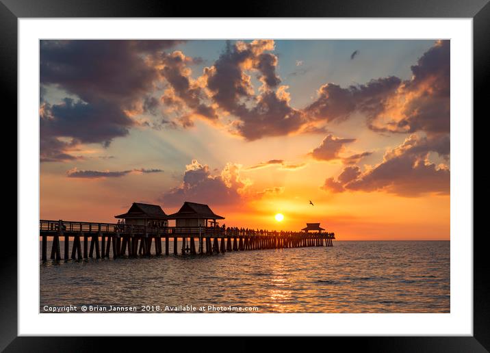 Naples Pier Sunset Framed Mounted Print by Brian Jannsen