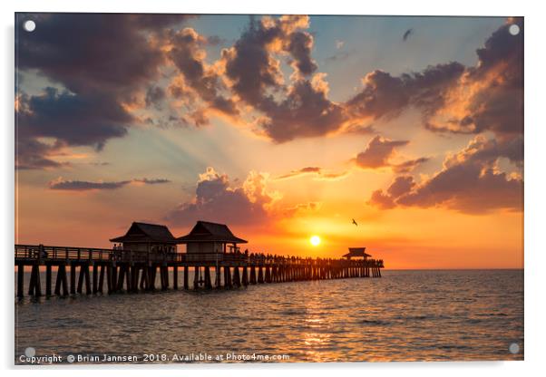 Naples Pier Sunset Acrylic by Brian Jannsen
