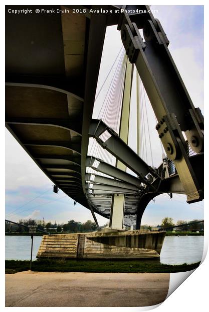 The Passerelle Pedestrian Bridge on the Rhine. Print by Frank Irwin
