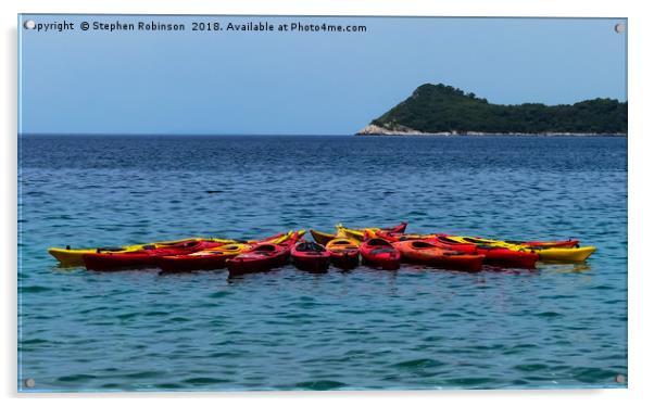 Red and yellow kayaks in Lopud Bay, Croatia Acrylic by Stephen Robinson