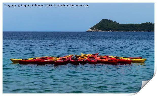 Red and yellow kayaks in Lopud Bay, Croatia Print by Stephen Robinson
