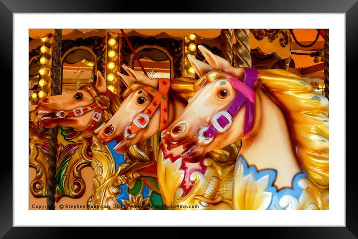 Three colourful hand painted carousel horses Framed Mounted Print by Stephen Robinson