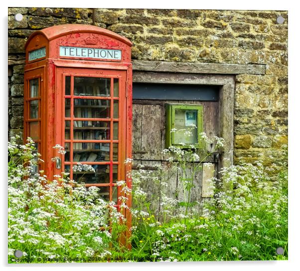 Old redundant red public telephone box or is it? Acrylic by Stephen Robinson
