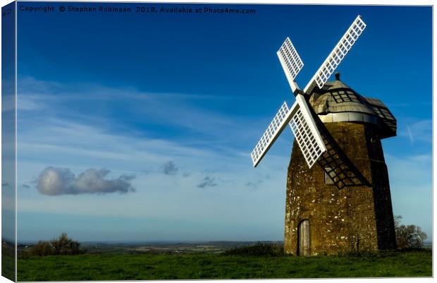 Old Windmill with white sails on a hill, Tysoe. Canvas Print by Stephen Robinson