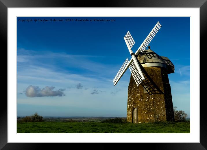 Old Windmill with white sails on a hill, Tysoe. Framed Mounted Print by Stephen Robinson