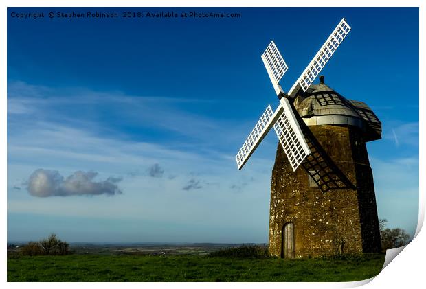 Old Windmill with white sails on a hill, Tysoe. Print by Stephen Robinson