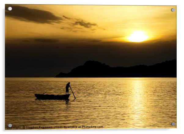 Fisherman checking  his nets, Lopud Bay, Croatia Acrylic by Stephen Robinson