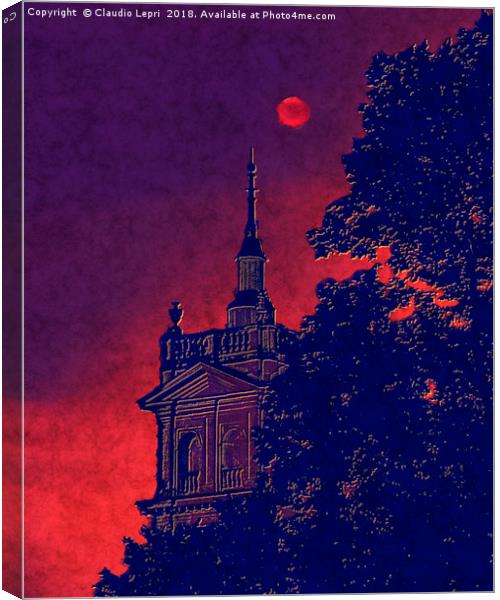 Red Moon with Spire. Vision of the red moon night Canvas Print by Claudio Lepri