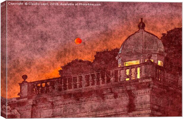 Red Moon with Dome. Vision of the red moon night. Canvas Print by Claudio Lepri
