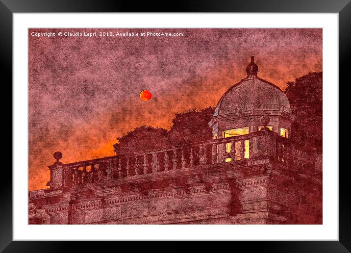 Red Moon with Dome. Vision of the red moon night. Framed Mounted Print by Claudio Lepri