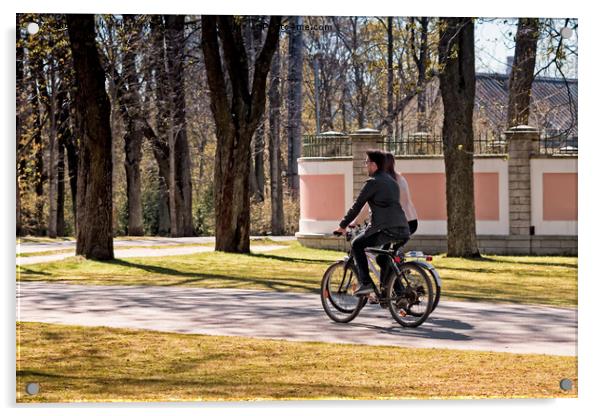 Riding A Bike In The Park Acrylic by Jukka Heinovirta