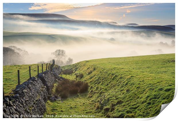 Derbyshire Peak District- MIsty morning Print by Chris Warham