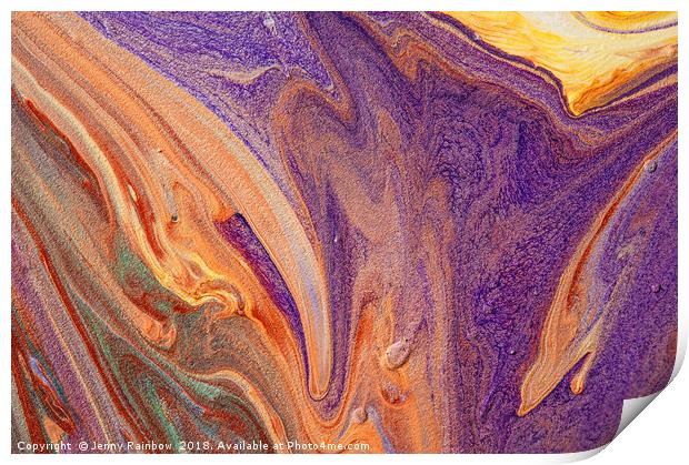 Purple Vibrations 1. Acrylic Fluid Paints Print by Jenny Rainbow