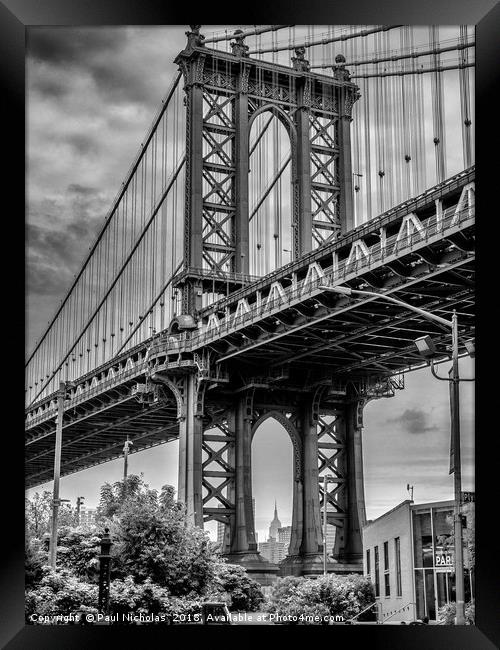 Manhattan Bridge and the Empire State Building Framed Print by Paul Nicholas