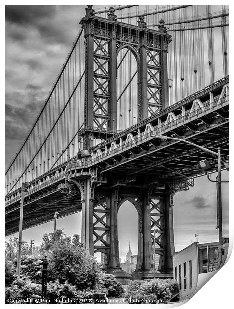 Manhattan Bridge and the Empire State Building Print by Paul Nicholas