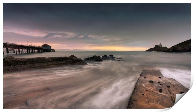 Mumbles pier and lighthouse Print by Leighton Collins