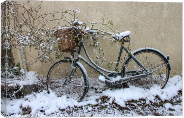 Bicycle in the Snow Canvas Print by David Morton