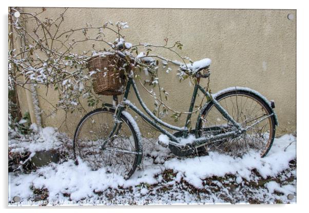 Bicycle in the Snow Acrylic by David Morton