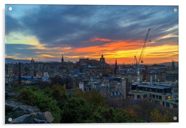 Sunset over the City of Edinburgh Acrylic by Miles Gray