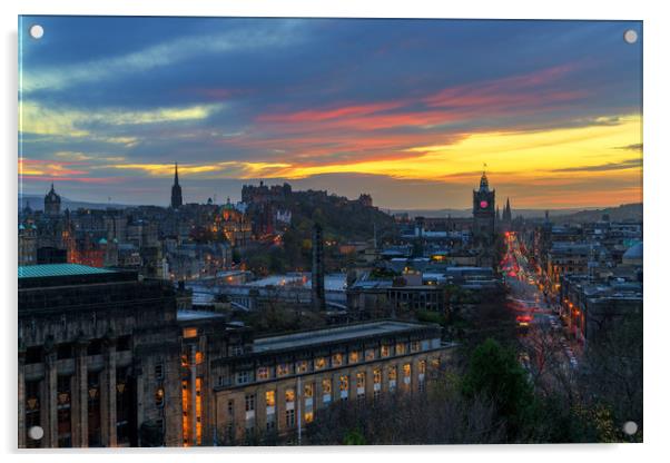 Sunset over Edinburgh Acrylic by Miles Gray