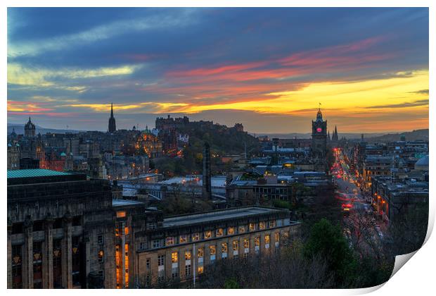 Sunset over Edinburgh Print by Miles Gray