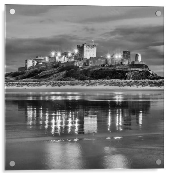 Twilight at Bamburgh Castle  in Mono Acrylic by Naylor's Photography