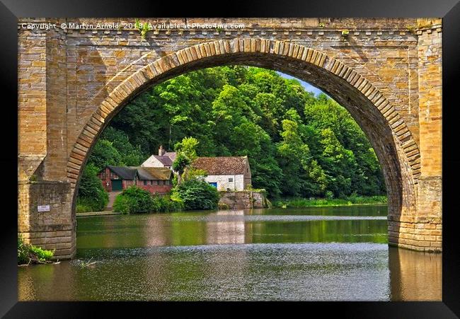 RIver Wear, Prebends Bridge  and Boathouse in Durh Framed Print by Martyn Arnold