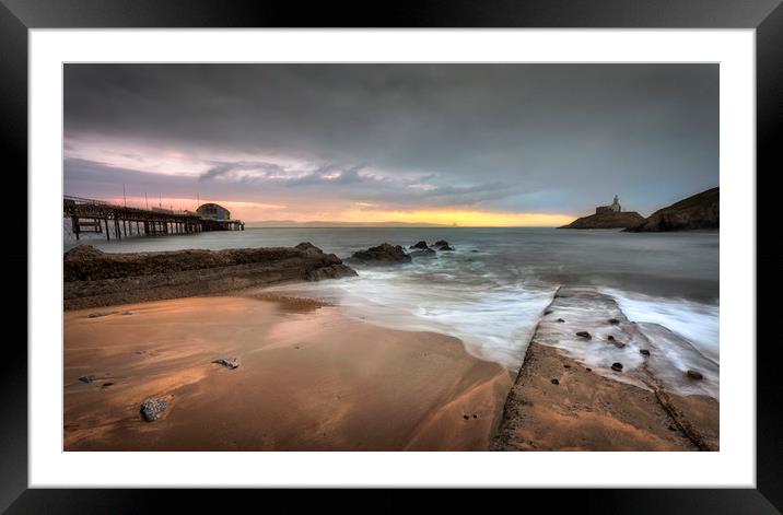 Mumbles pier and lighthouse at dawn Framed Mounted Print by Leighton Collins