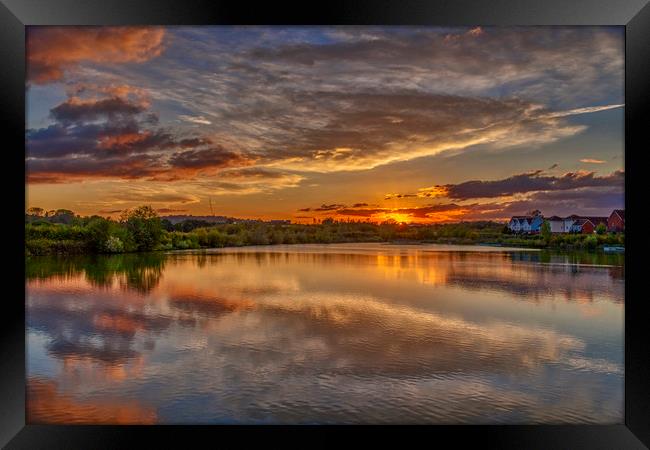 Sunset at Holmethorpe Lagoons Nature Reserve Framed Print by Dave Williams