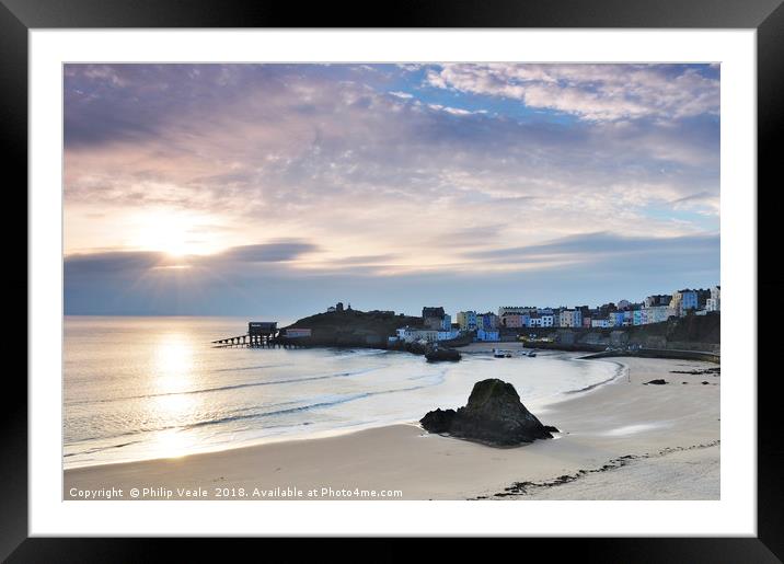 Tenby's North Beach: A Winter Dawn's Awakening Framed Mounted Print by Philip Veale