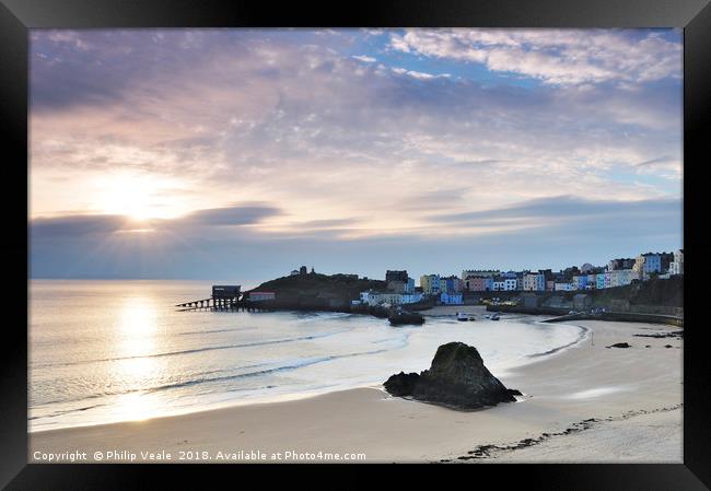 Tenby's North Beach: A Winter Dawn's Awakening Framed Print by Philip Veale