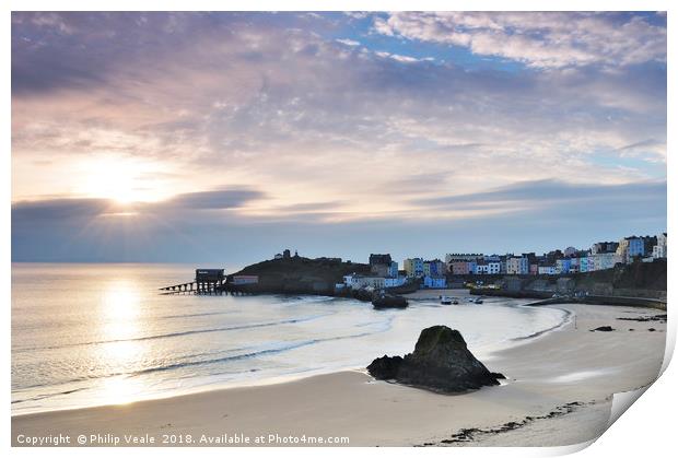 Tenby's North Beach: A Winter Dawn's Awakening Print by Philip Veale