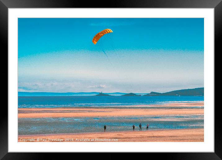 Swansea Beach Kite Flyers Framed Mounted Print by Paul F Prestidge