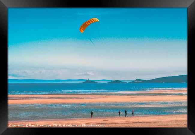 Swansea Beach Kite Flyers Framed Print by Paul F Prestidge