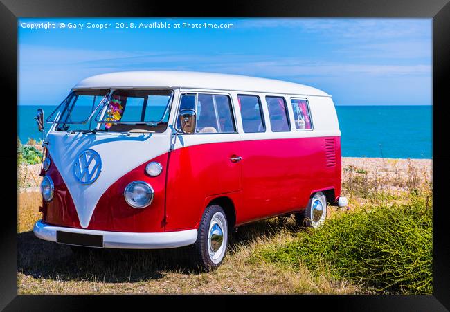 VW Camper Van By The Sea Framed Print by Gary Cooper