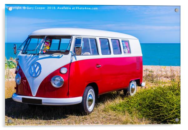 VW Camper Van By The Sea Acrylic by Gary Cooper