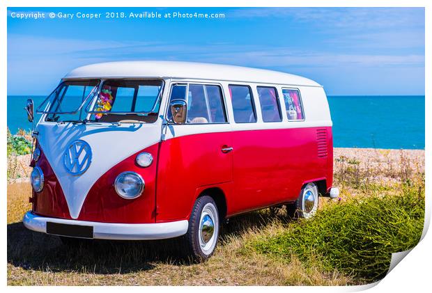 VW Camper Van By The Sea Print by Gary Cooper