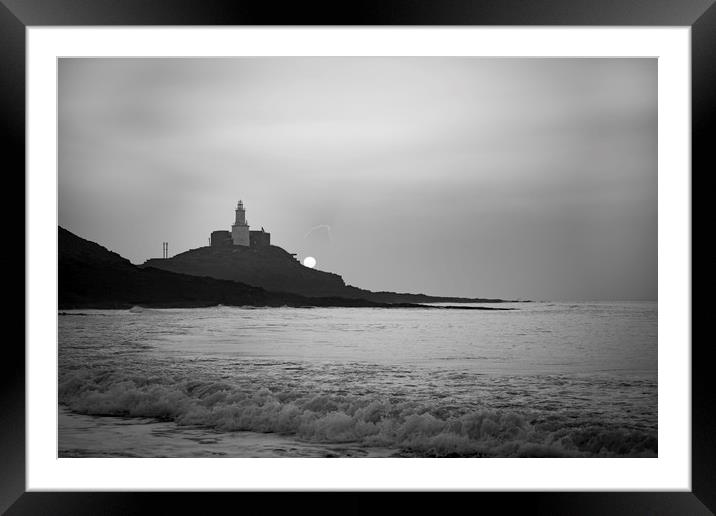 Sunrise at Bracelet bay with a view of Mumbles lig Framed Mounted Print by Bryn Morgan