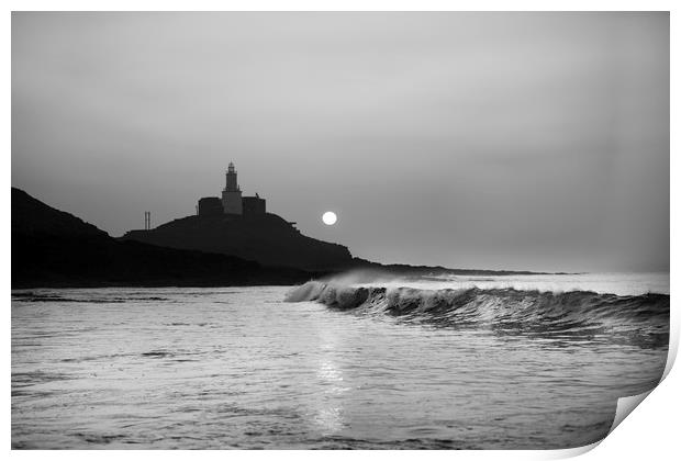 Mumbles lighthouse viewed from Bracelet bay. Print by Bryn Morgan