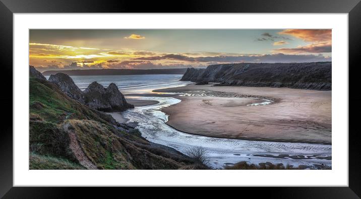 Evening at Three Cliffs Bay Gower Framed Mounted Print by Leighton Collins