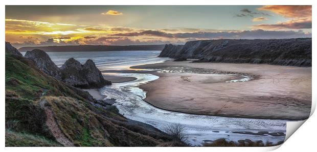 Evening at Three Cliffs Bay Gower Print by Leighton Collins