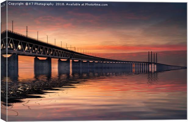 The Oresund Bridge at Sunset Canvas Print by K7 Photography