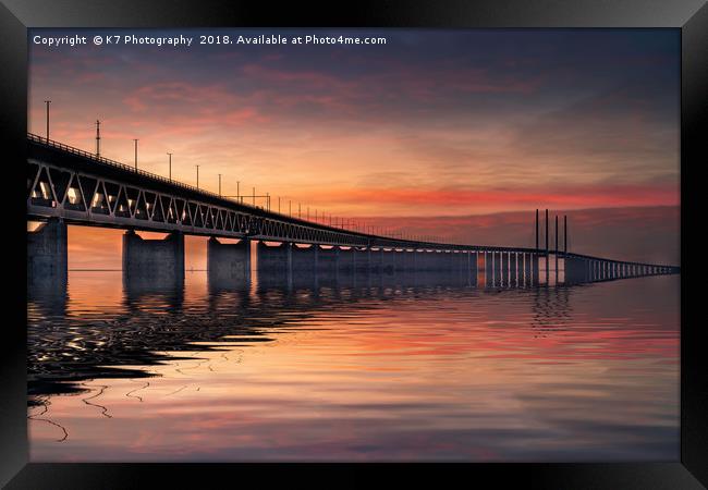 The Oresund Bridge at Sunset Framed Print by K7 Photography