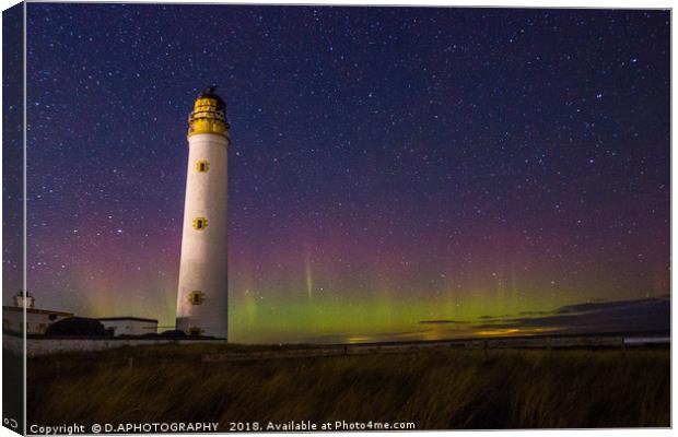 Barns ness lighthouse aurora Canvas Print by D.APHOTOGRAPHY 