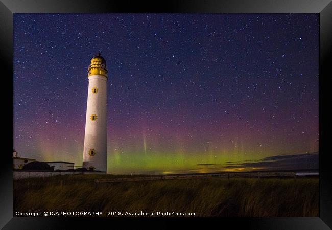 Barns ness lighthouse aurora Framed Print by D.APHOTOGRAPHY 